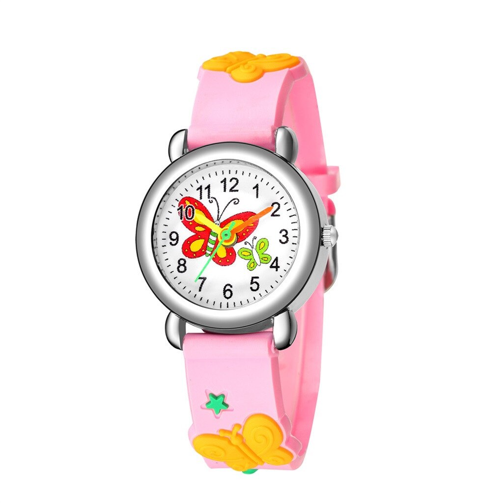 Cartoon Children Watch Cute butterfly Watches Girl Student waterproof leather Quartz Clock kids Quartz Analog Wrist Watch: C