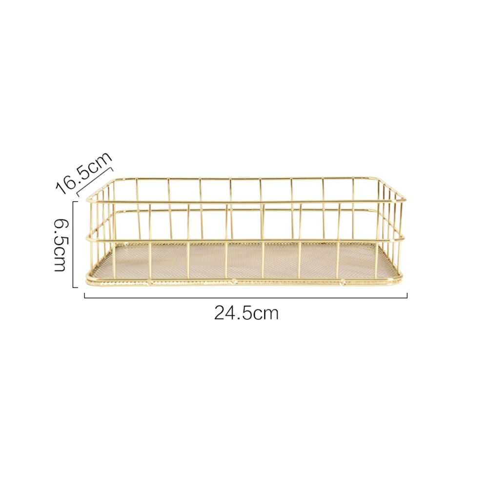 Nordic Rose Gold Metal Wire Iron Storage Basket Office Desktop Sundries Makeup Brushes Holder Table Cosmetics Organizer Rack: Gold L