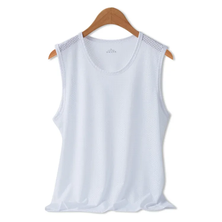 Tops para hombre, chaleco de seda helada, ropa exterior, camisetas sin mangas transpirables con agujeros de malla de secado rápido, chaleco fresco de verano, tanques de viaje para playa: XXXL / Blanco