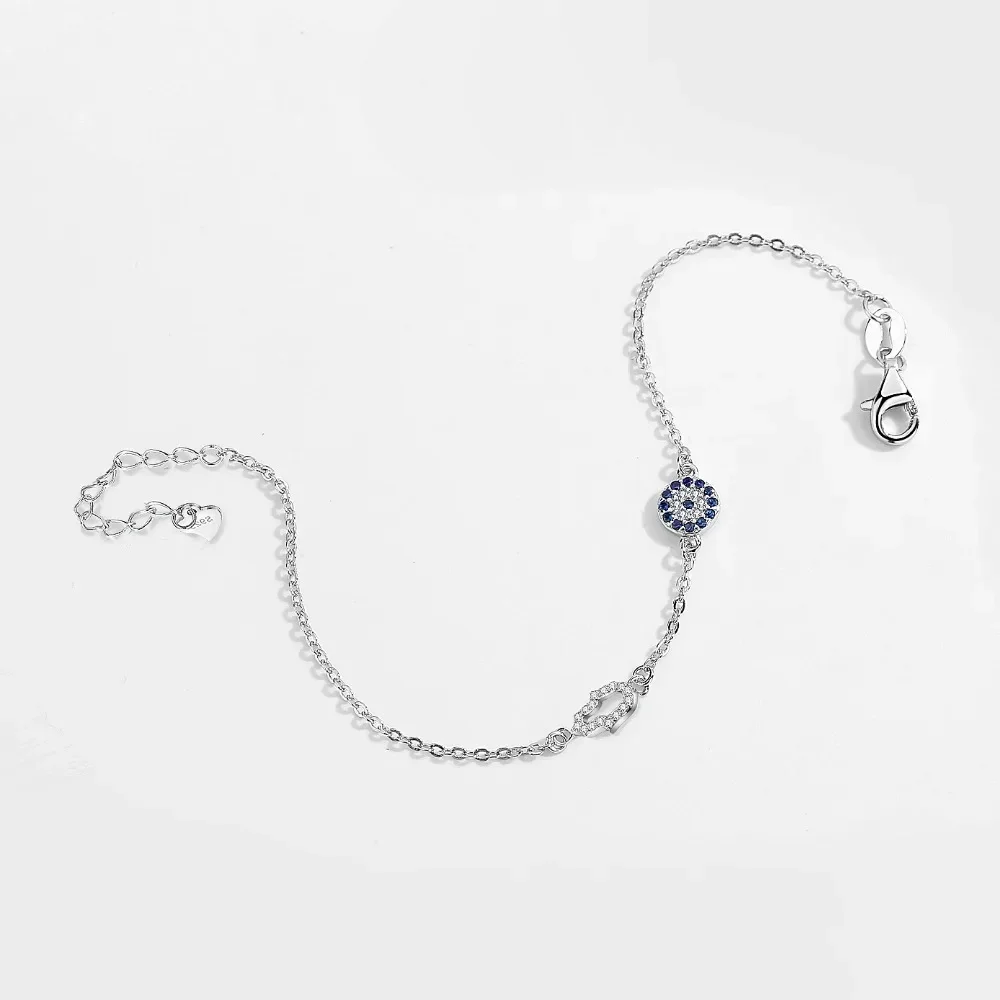 TONGZHE – Bracelet main mauvais œil Hamsa en argent Sterling 925 pour femme, bijoux turcs, bleu porte-bonheur