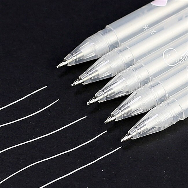5 st 0.8mm vit ink gel penna highlight markör penna fin spets för student brevpapper ritning konst skrivande skolmaterial