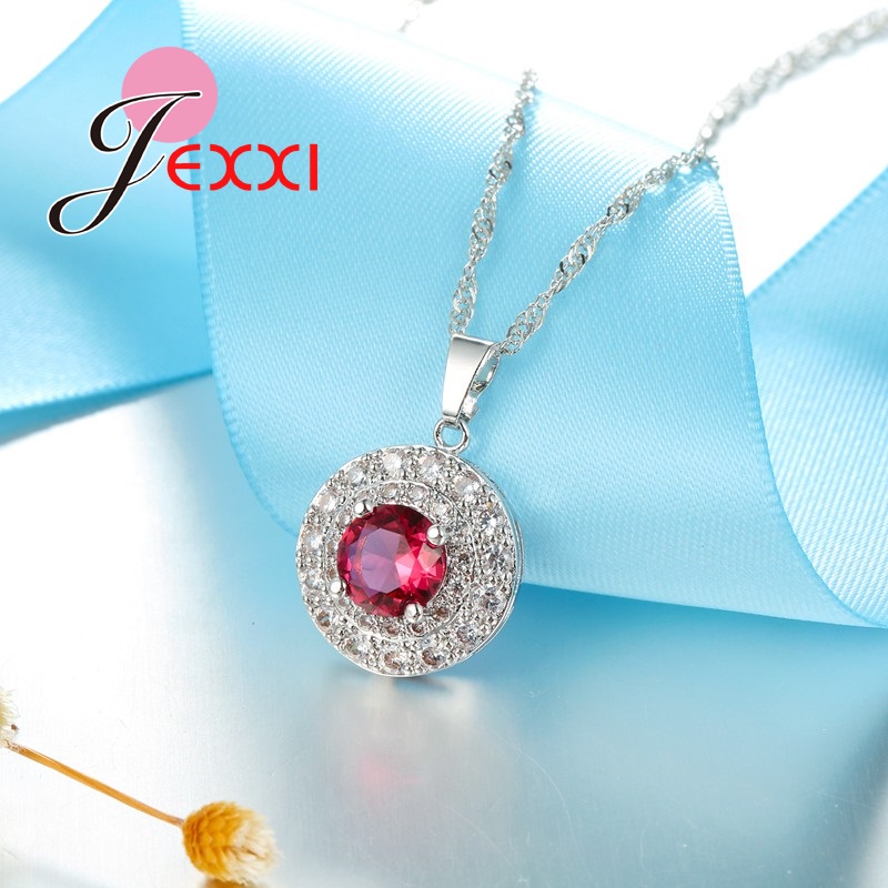 3PCS Schmuck-Set Echt 925 Sterling Silber mit Rot Cubic Zirkon Kristall Halskette/Ohrringe/Ring Hochzeit Engagement schmuck