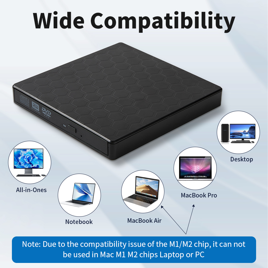 Unità DVD esterna USB 3.0 Tipo-C Lettore DVD portatile USB C Unità CD-RW esterna Lettore masterizzatore DVD-ROM per laptop PC desktop