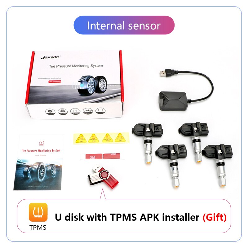 JMCQ USB Android TPMS Tire Pressure Monitoring System 116 Psi Alarm System 5V Internal External Android Navigation Car Radio
