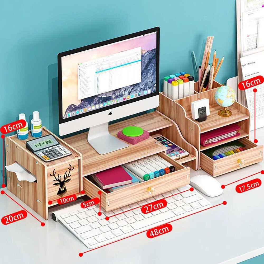 Desktop Computer Increased Rack Office Supplies With Drawer Storage Rack Box Notebook Adjustable Stand Computer Desk Organizer