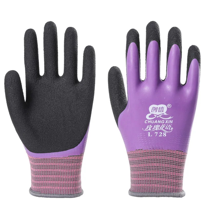 Guantes de trabajo impermeables de seguridad para hombres y mujeres, guantes de trabajo de doble capa, guantes de nailon cómodos, espuma de látex, 6 pares: Blanco