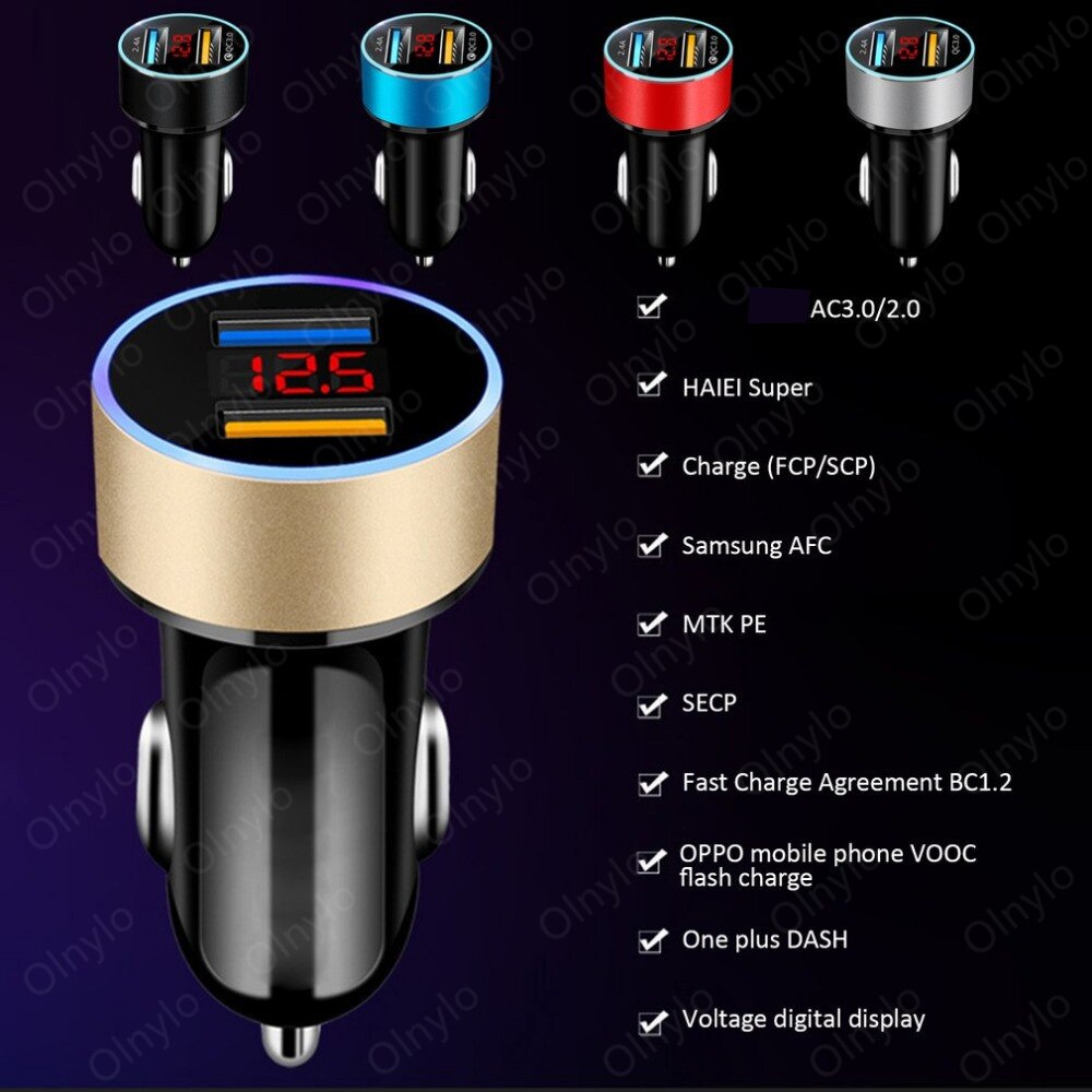 Dual Usb Car Charger 2 Poorten Lcd Display Sigarettenaansteker Aansteker Autolader Adapters Voor Iphone Samsung Xiaomi Huawei Etc