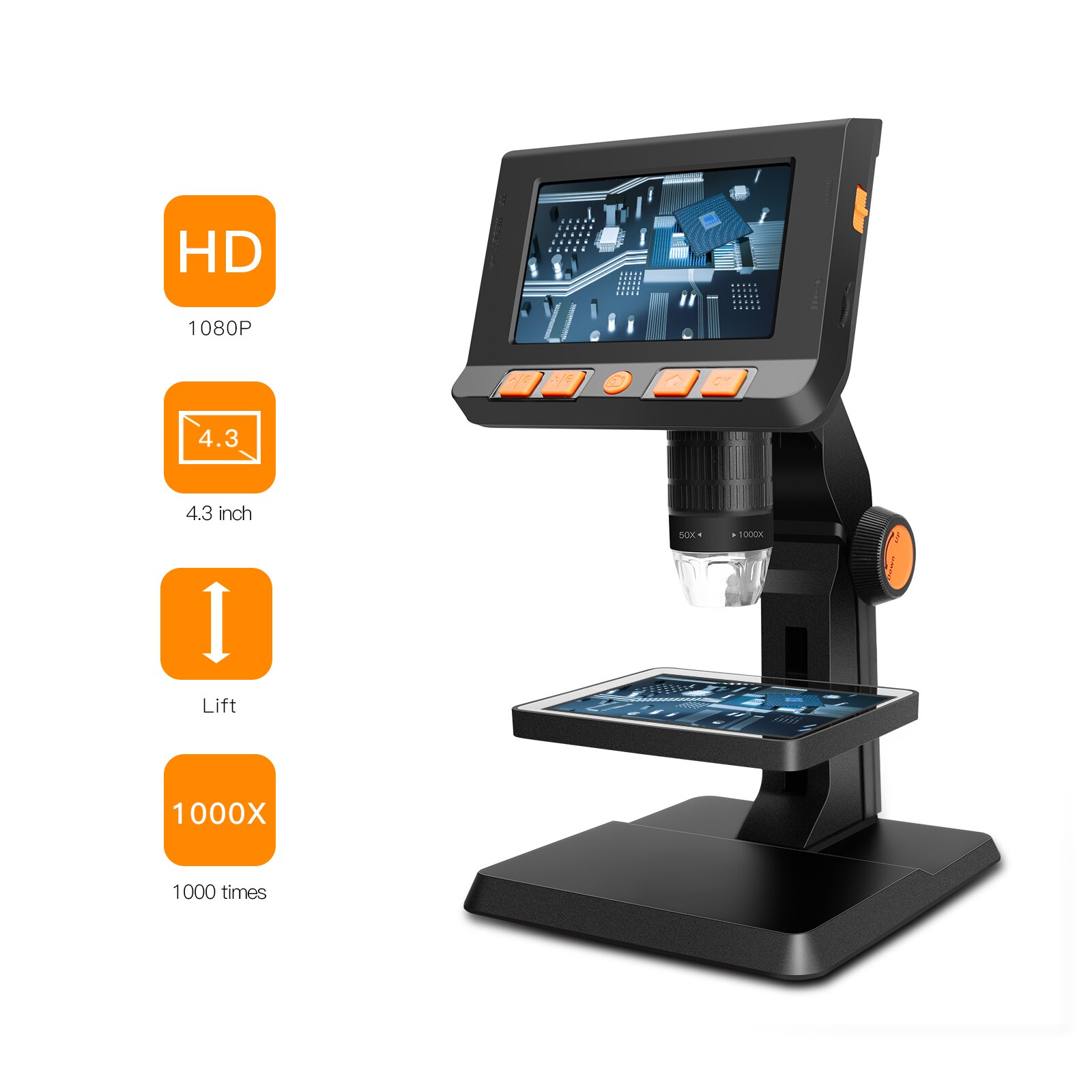 Digital Microscope Camera 1080P 1000X Optical Electronic Magnification 180° Rotatable Screen Electron Microscopio For Soldering