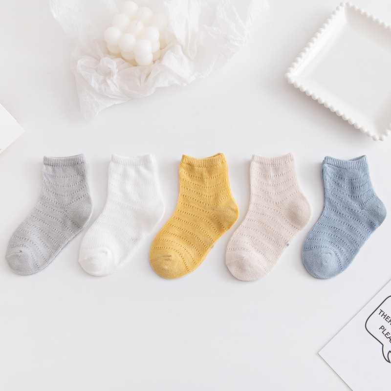 5Pairs/lot 0-3T Infant Baby Socks Solid Color Cotton Mesh Cute Newborn Boy Toddler Socks Baby Clothing Accessories: style 2 / S 0-1T