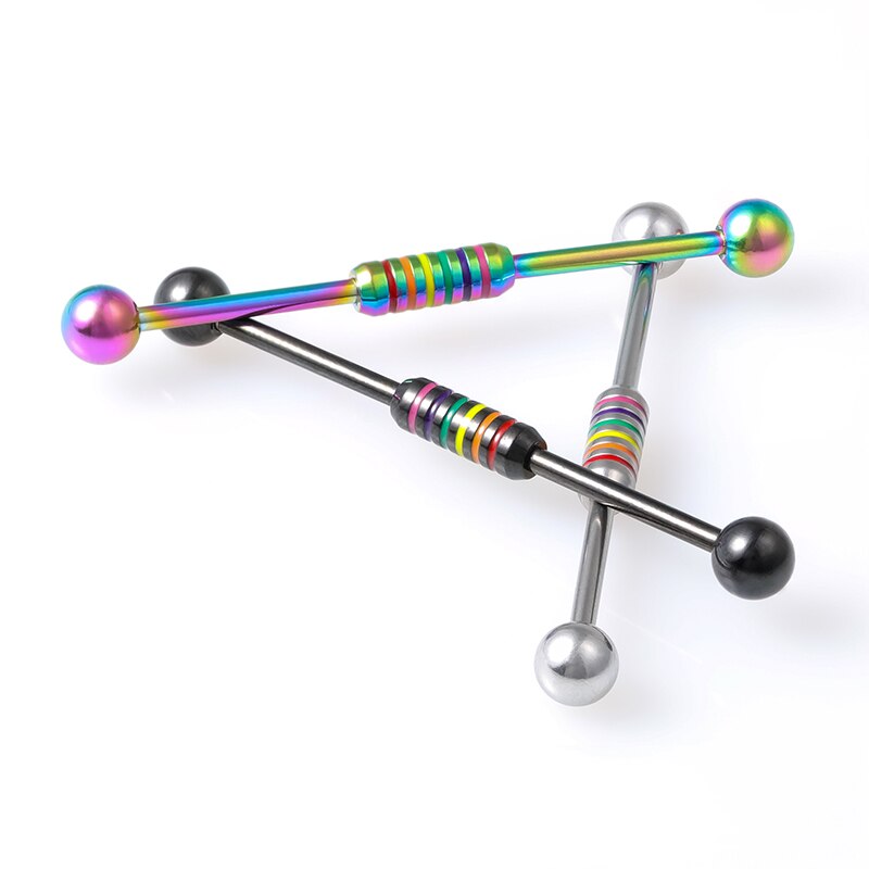 1PCS Multiple Colors Industrial Barbell Earrings Piercing Long Bar Cartilage Scaffold Piercing Ear Helix Tragus Body Jewery