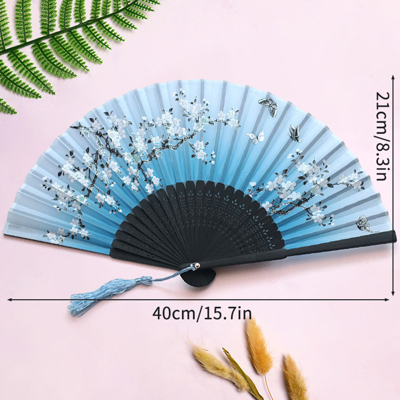 Abanico de mano plegable de madera, abanicos chinos de bambú, abanicos de mano de baile portátiles para mujer, decoración del banquete de boda, abanico decorativo, manualidades,: Plata