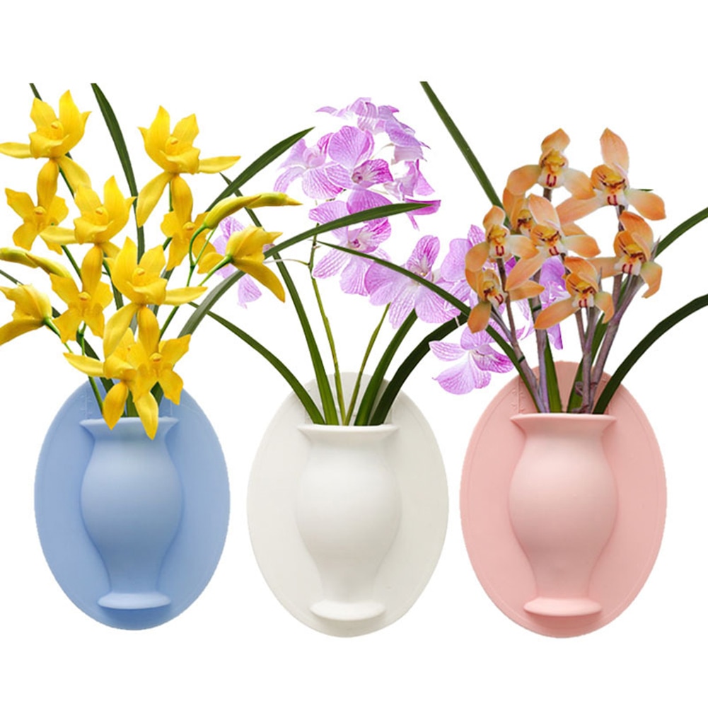 Silicone Additive Sticky Vase Easy Removable Wall And Fridge Flower Plant Vases DIY Home Decoration Accessories