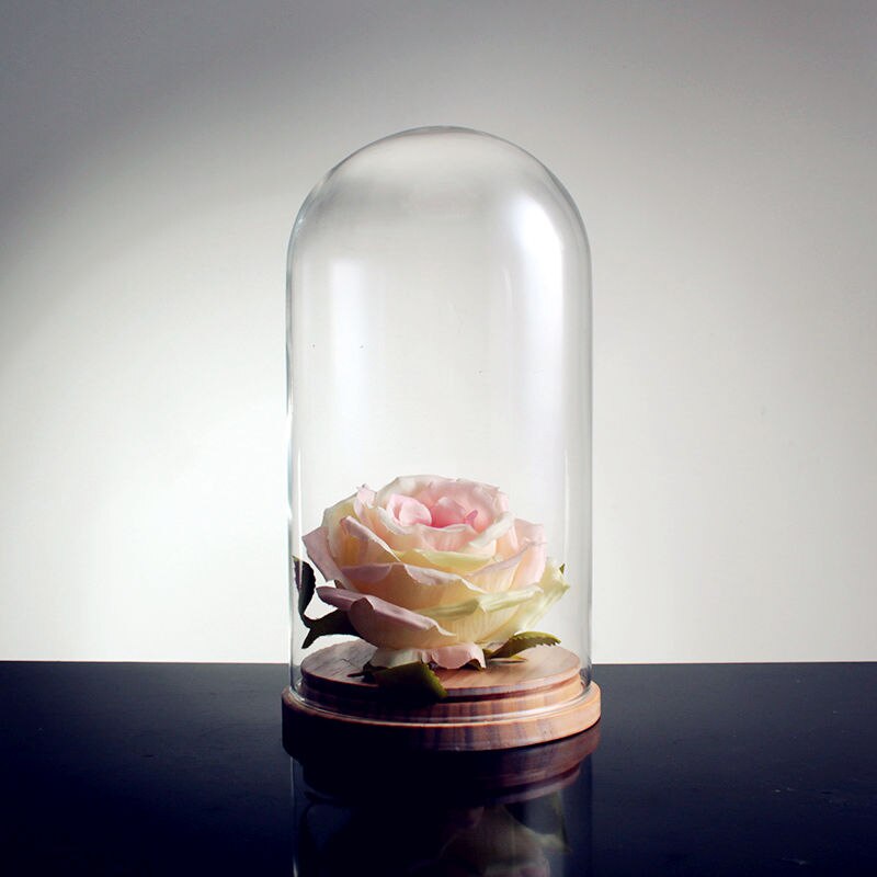 Glocke Gass Schatten Glocke Glas Blumen Glas Kuppel kappe mit Holz Basis Wohnkultur dekoration vasen abdeckung förmigen transparent leere