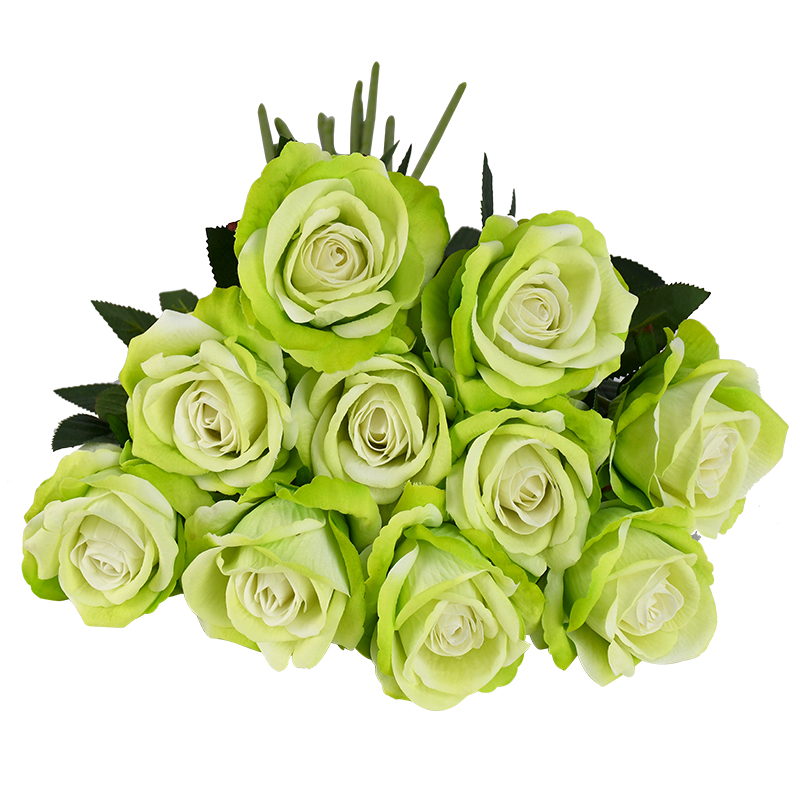 10 stk real touch rose blomster flannel blomster buket enkelt hoved rose kunstige blomster bundt til bryllup dekoration boligindretning: F12