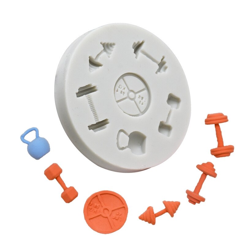 Molde de silicona para equipo de Gimnasio Deportivo, herramienta de decoración de pasteles DIY con mancuernas y Fondant
