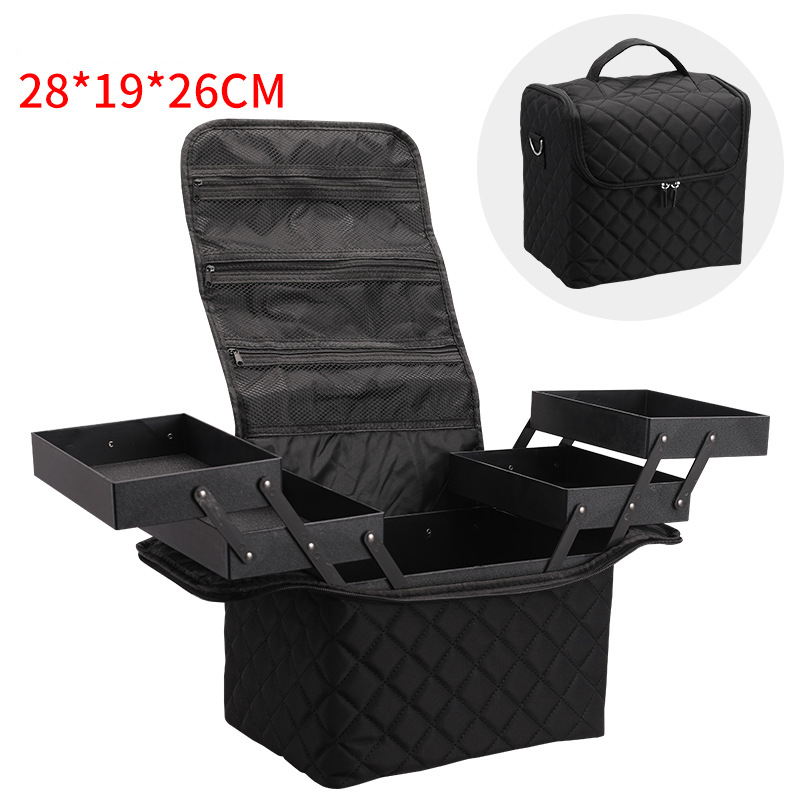 Scatole per cosmetici da donna Kit per Nail Art con cerniera custodia per Organizer borsa per il trucco professionale borse per il trucco a quadri di grande capacità: Black