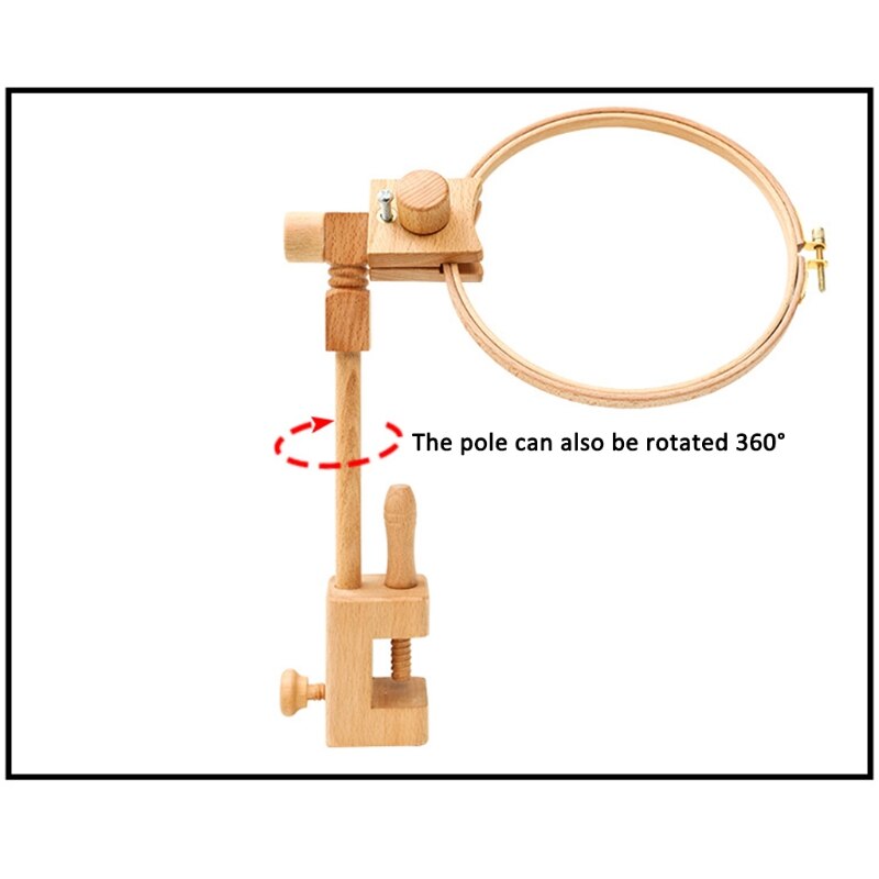 Wooden Embroidery Hoop Stand Holder 360 Degree Rotation Adjustable Embedded Cross Stitch Desktop Frame Clamp Sewing Tool