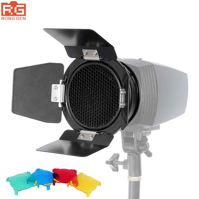 Godox BD-03 Scheune Tür Bausatz für foto Scheune Tür mit Bienenwabe Grib und 4 Farbe Filter für Foto Studio Blitz