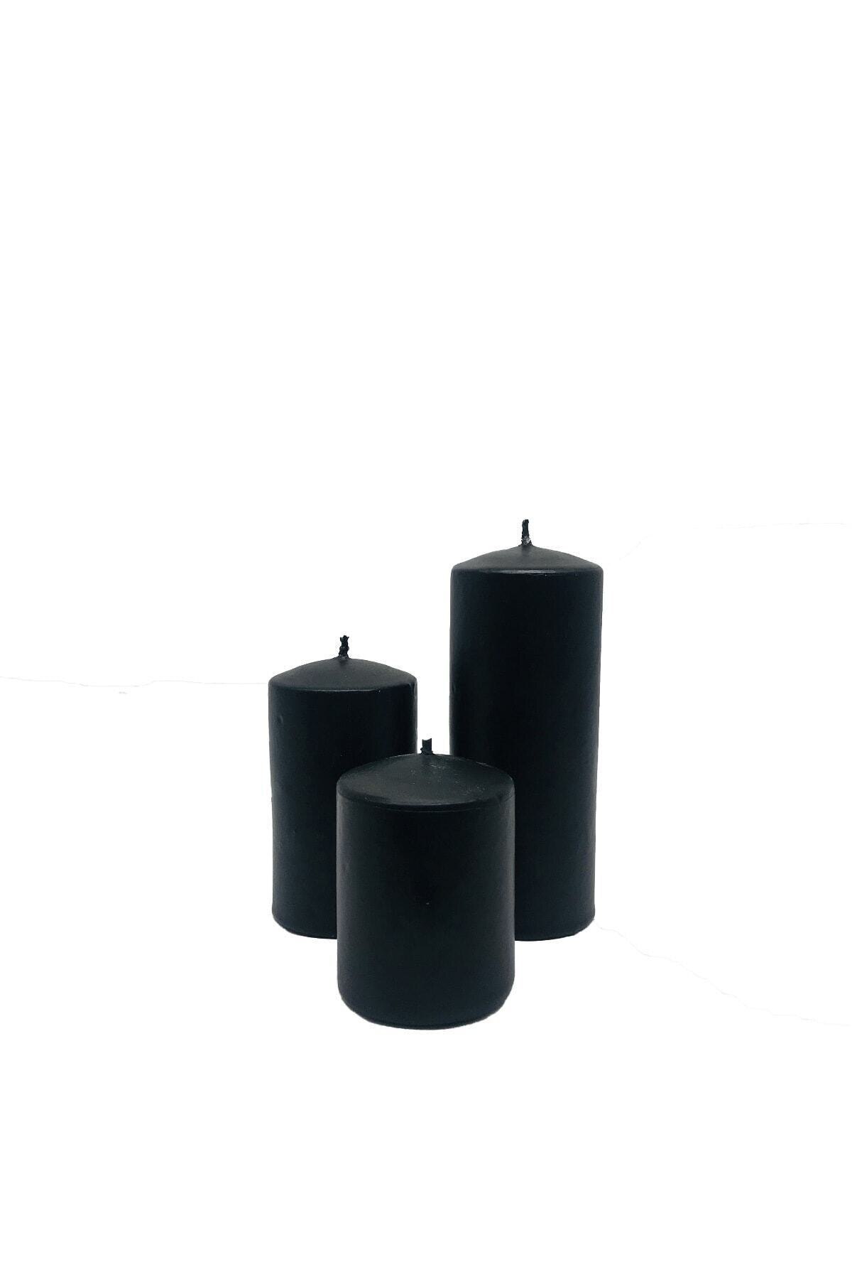 Black Color Powder Fragrant Cylinder Candle 3 Pcs Set