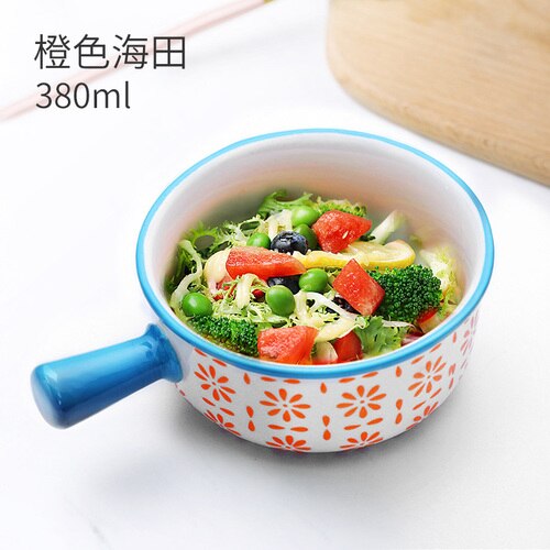 Japanse Stijl Kleine Kom Met Handvat Enkel Kind Creatieve Een Persoon Voedsel Leuke Kom Servies Keramische Instant Noodles LB42704: E