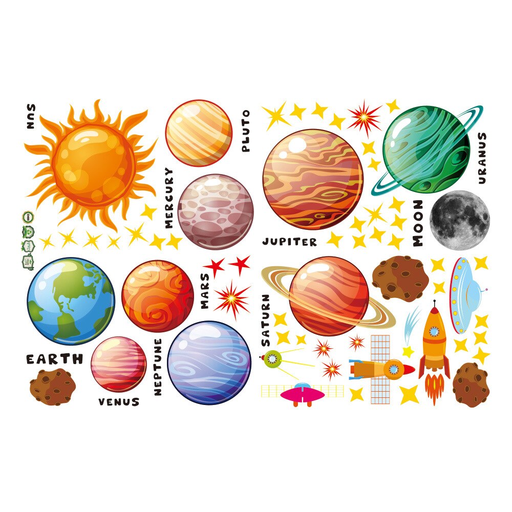 The Solar System Wall Stickers Removable Outer Space Planet Wall Decals To DIY Kids Nursey Bedroom Living Room Home Decoration: A1