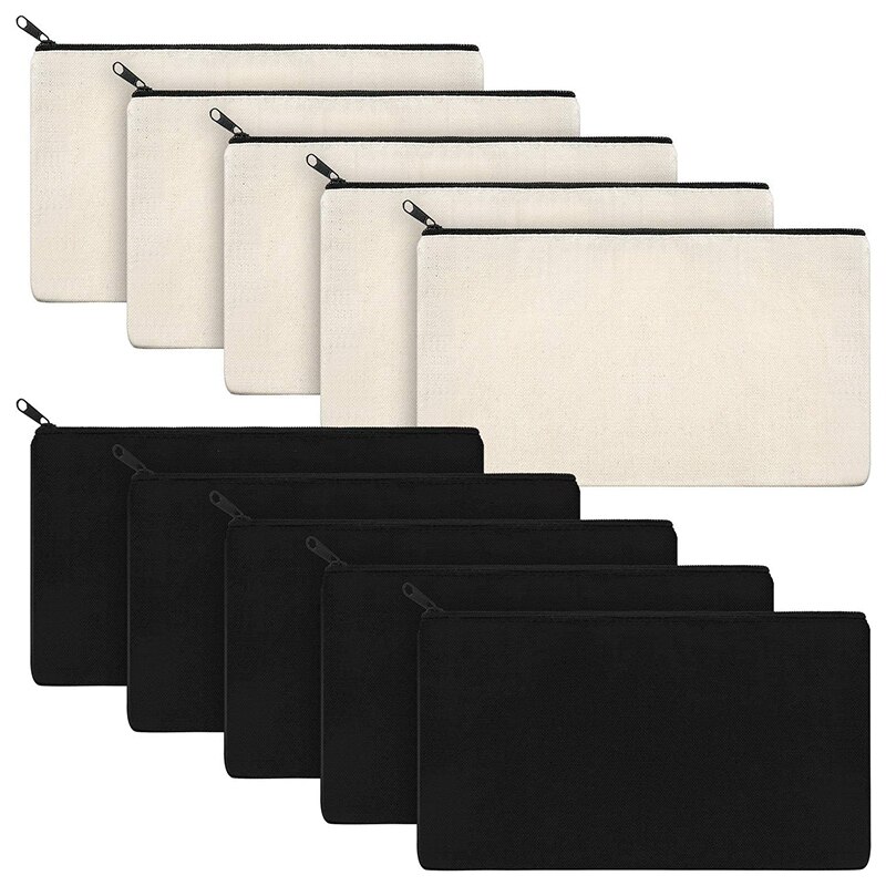 10Pcs Canvas Makeup Bags Canvas Zipper Pouch Bags Pencil Case Blank DIY Craft Bags Pouch for Travel DIY Craft School: Default Title
