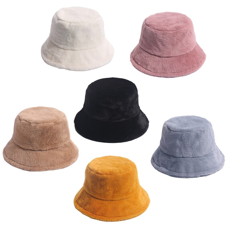 Kvinder vinter fuzzy plys bøttehat ørevarmer rund top vindtæt fisherman cap  lx9e