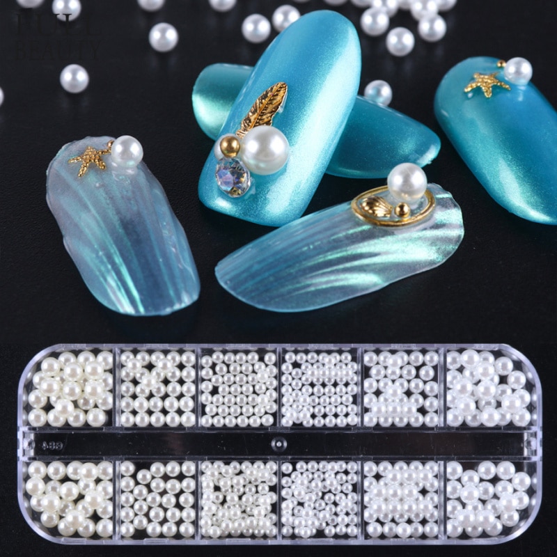 12 grille 3d ongles strass différentes tailles perles charmante Nail Art décoration blanc cercle perles goujons manucure bijoux gemmes CH785