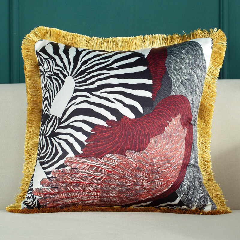 Lyxigt siden örngott tropiskt djur skog dekorativa kuddar med tofs 45cm leopard kuddfodral hem bäddsoffa dekoration: 1
