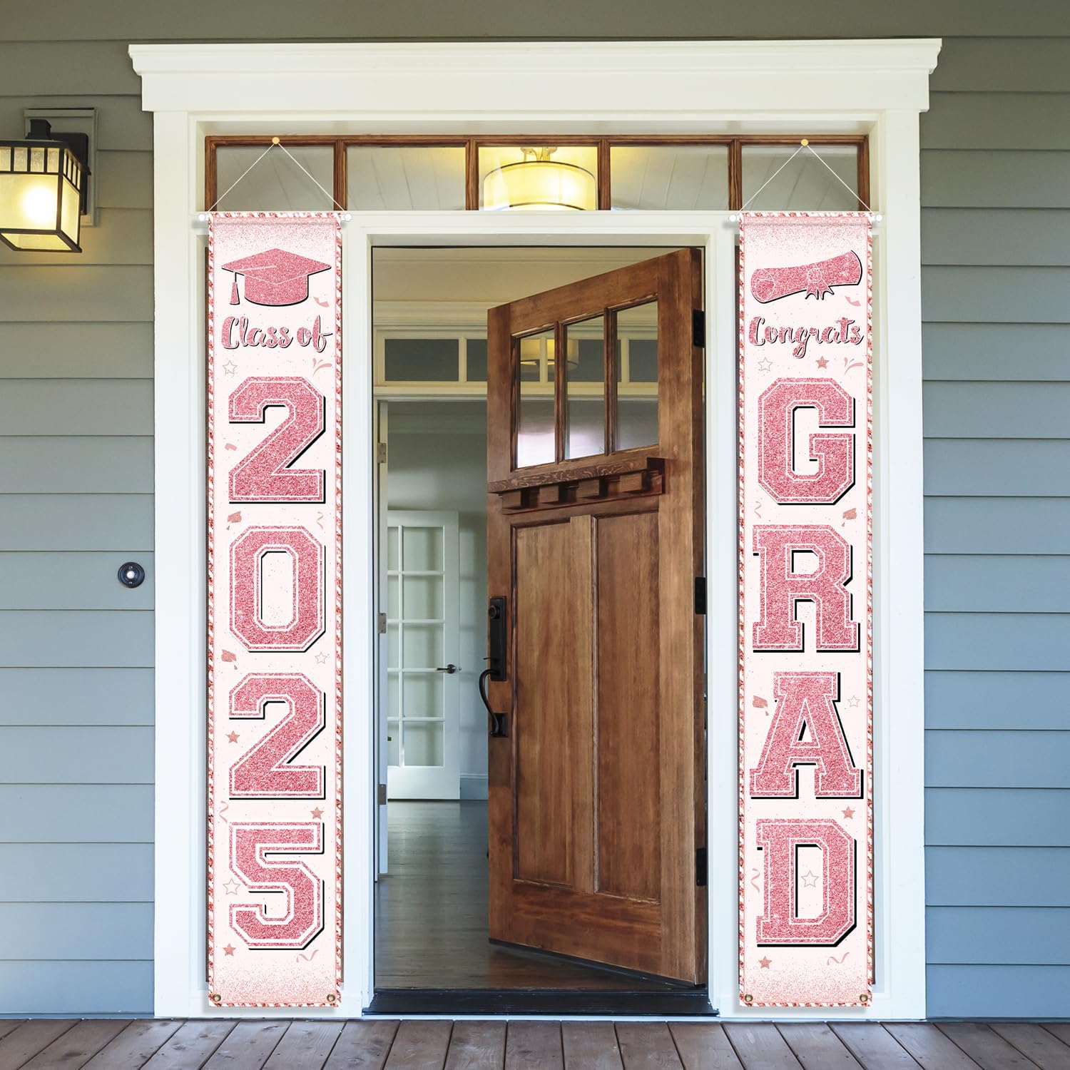 Roségoldenes Abschlussfeier-Dekorationen, Veranda-Schild, Klasse 2025, Banner, Türbehang für Absolventenpartys