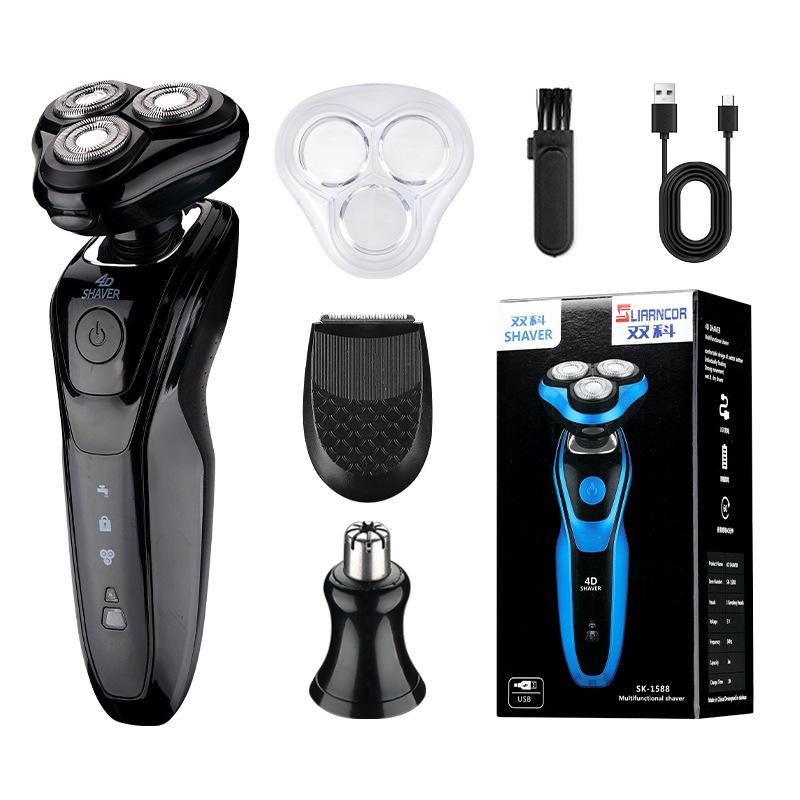 Electric Shaver Rotary Shaver Electric Razor Beard Trimmer Rechargeable Hair Cutting Shaving Machine Clipper for Men Waterproof: Blue