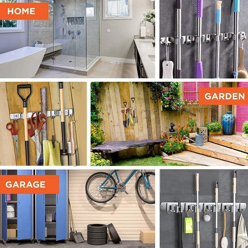 Broom Mop Holder Wall Mount,Metal Stainless Steel Wall Mounted Storage Organizer Heavy Duty Tools Hanger