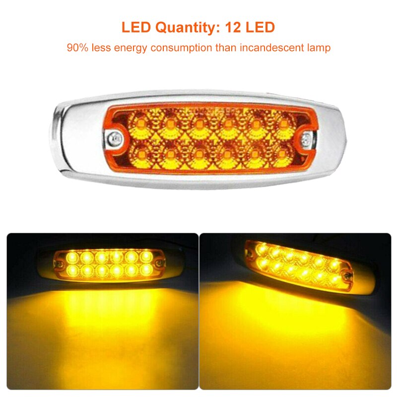 10 Pack 12V Amber Side Marker Light Clearance 12-LED Truck Trailer For Peterbilt Truck Warning Light