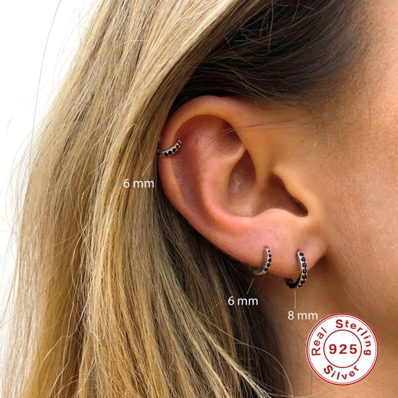Luksus bling sort ziron 925 sterlingsølv pendientes ørebensspænde til jubilæums forlovelsesfest piercing bøjle øreringe