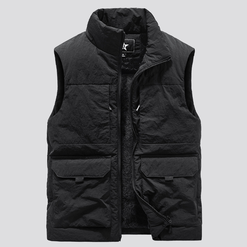 Fleece Warm Vest Jassen Mannen Dikke Katoenen Vest Mannelijke Herfst Winter Vesten Heren Lamswol Katoenen Vest Heren Vest: 6XL / zwart