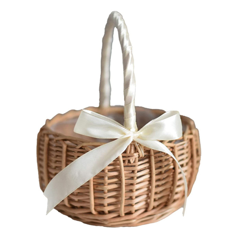 Woven Flower Basket Rattan Storage Basket Flower Girl Hand Basket Handmade Flower Basket For Home Wedding Decor: green