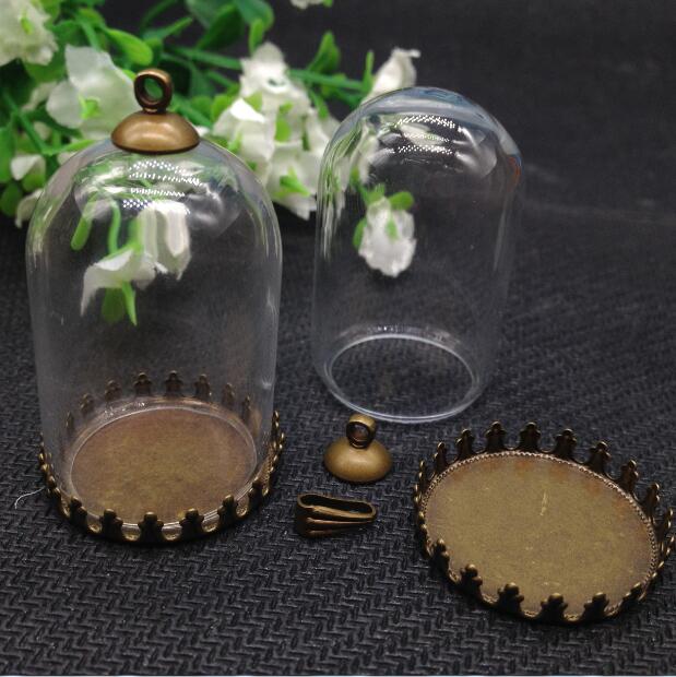 10 satz/lot -- 25*38mm vakuumglocke form rohr klarglas blase flasche & tray & top-stecker -- für DIY halskette zubehör finden: bronze teeth tray
