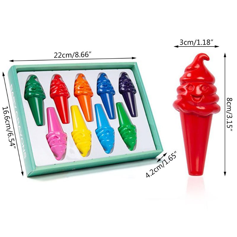 9 Kleuren Ijs Vorm Kleurpotloden Niet Giftig Wasbaar Schilderij Tekening Wax Forkids B95C