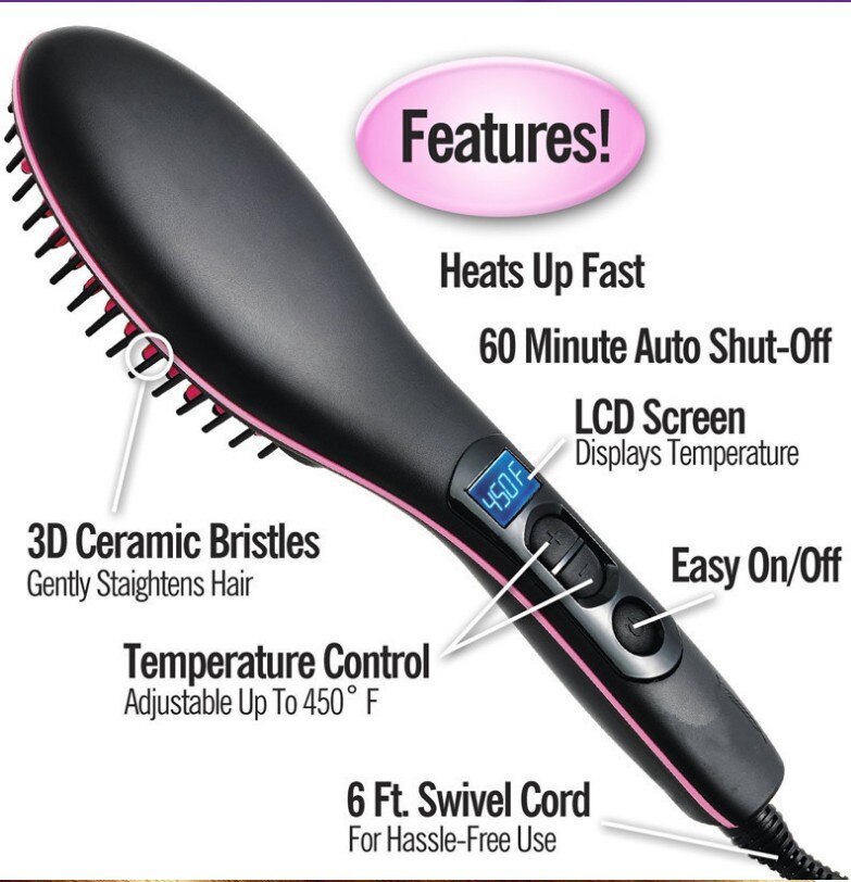 Céramique cheveux lisseur brosse cheveux électrique peigne fer plat numérique chauffage antistatique cheveux brosse chaude outil de coiffure