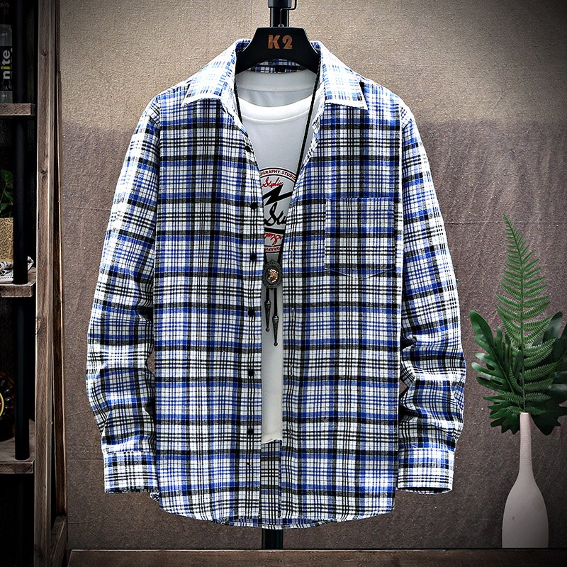Rutete skjorter for menn sommer kortermet fritid slim fit rutete skjorte firkantet krage myke kausale herretopper med front