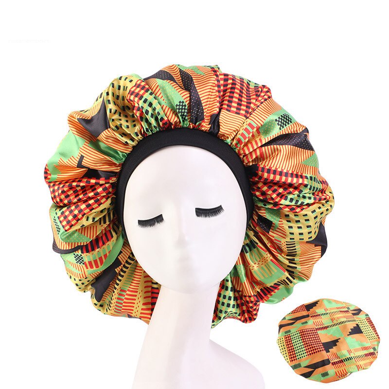 Iso satiini unihattu yöhattu afrikkalaiset naiset print hiukset konepelti intialainen turbaani leveä nauha yömyssy päähuivi pipot suihkumyssyt: 01 vihreää