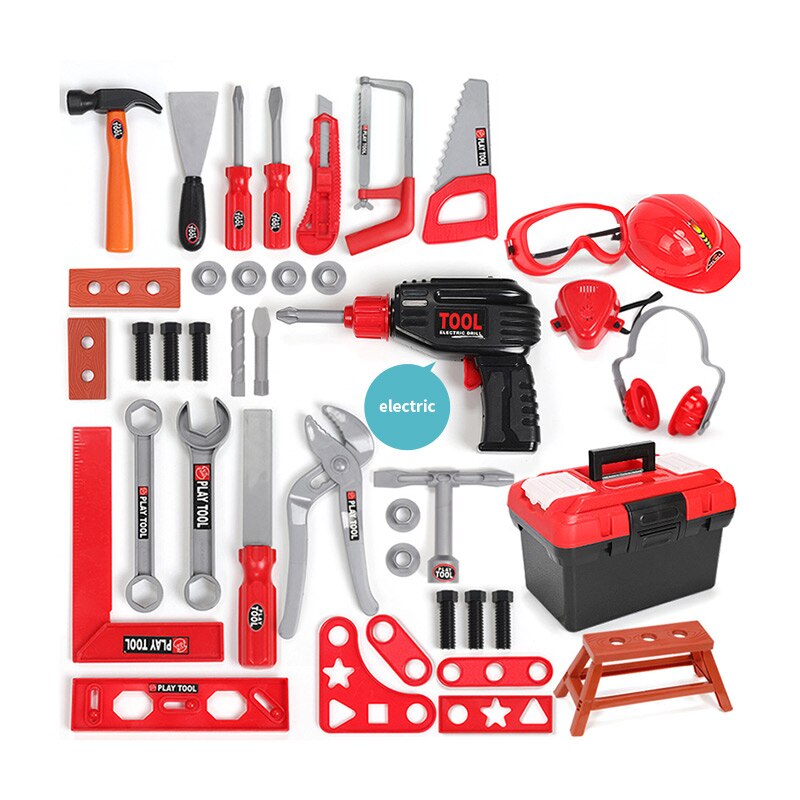 Kit de caja de herramientas para niños, juguetes educativos de simulación, herramientas de reparación, taladro, juego de plástico, rompecabezas de ingeniería,: 42pcs