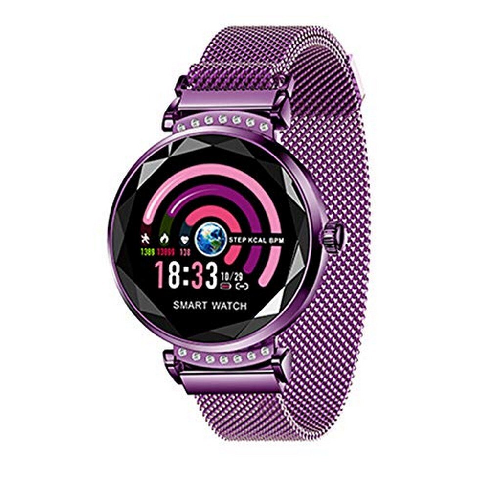 H1 moda donna Smart Watch pressione sanguigna cardiofrequenzimetro Fitness Tracker bracciale lady Smart watch schermo a colori con diamanti: Purple