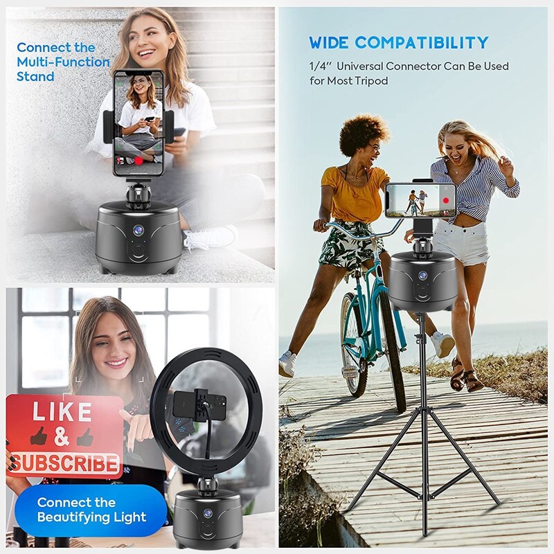 Portable Intelligent Face Object Tracking Phone Holder Rotation Tracking Camera Mount for Vlog Live Video Record