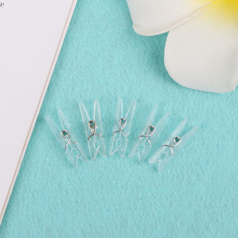 20Pcs 25mm Mini Spring Clear Transparent Clips Clothes Photo Paper Peg Party Home Decoration D08A