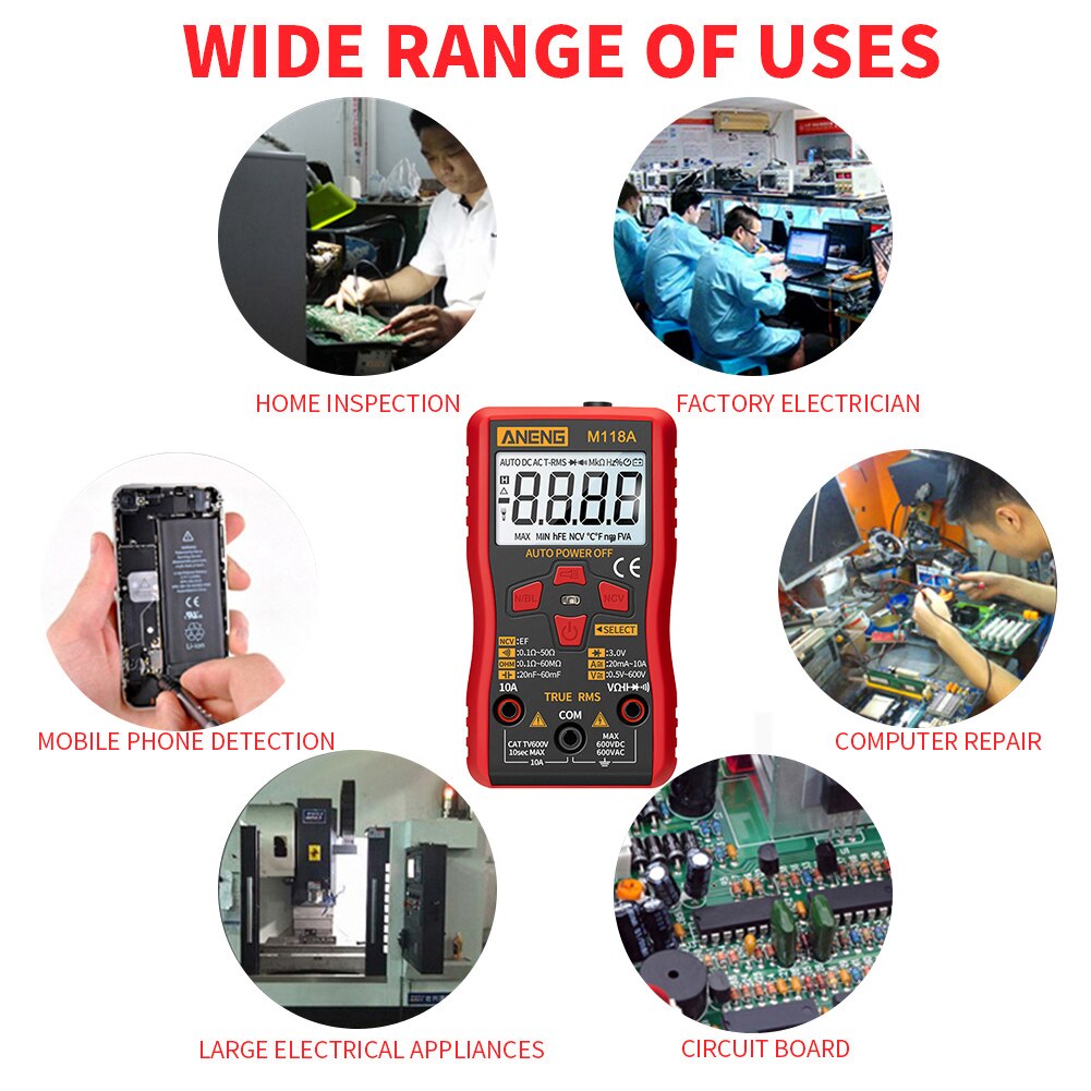 Multimeter Digital Mini Tester High Precision Auto True Tranistor Meter for Home House Family