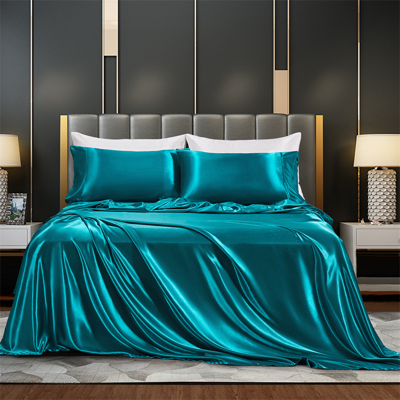 Summer Luxury Satin Silk-like Bed Sheet Set (Flat Sheet + Fitted Sheet + Pillowcase) Solid Color Mattress Cover Twin Full Queen