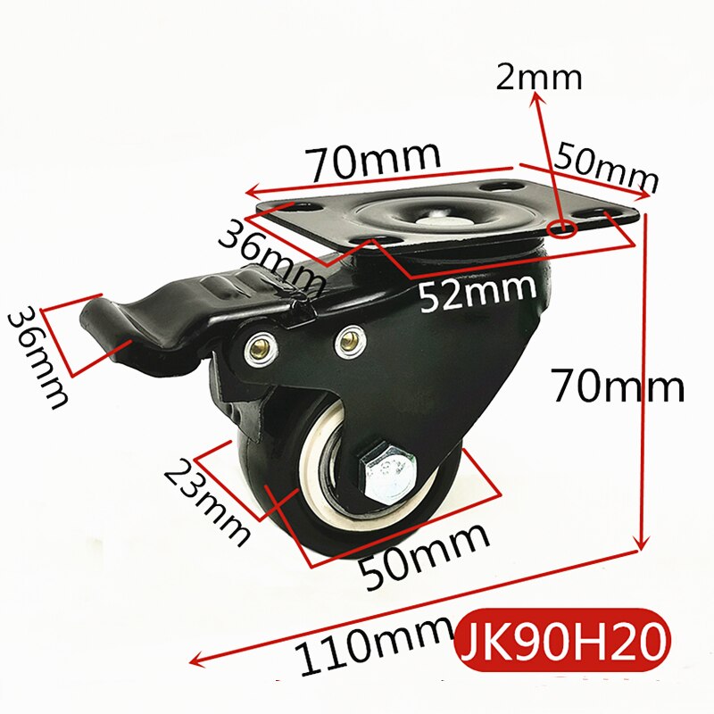 4 Pcs 1.5 Inches 41 Mm Zware 180Kg Zwart Zwenkwielen Trolley Meubels Caster Rubber: JK90H20 x 4pcs