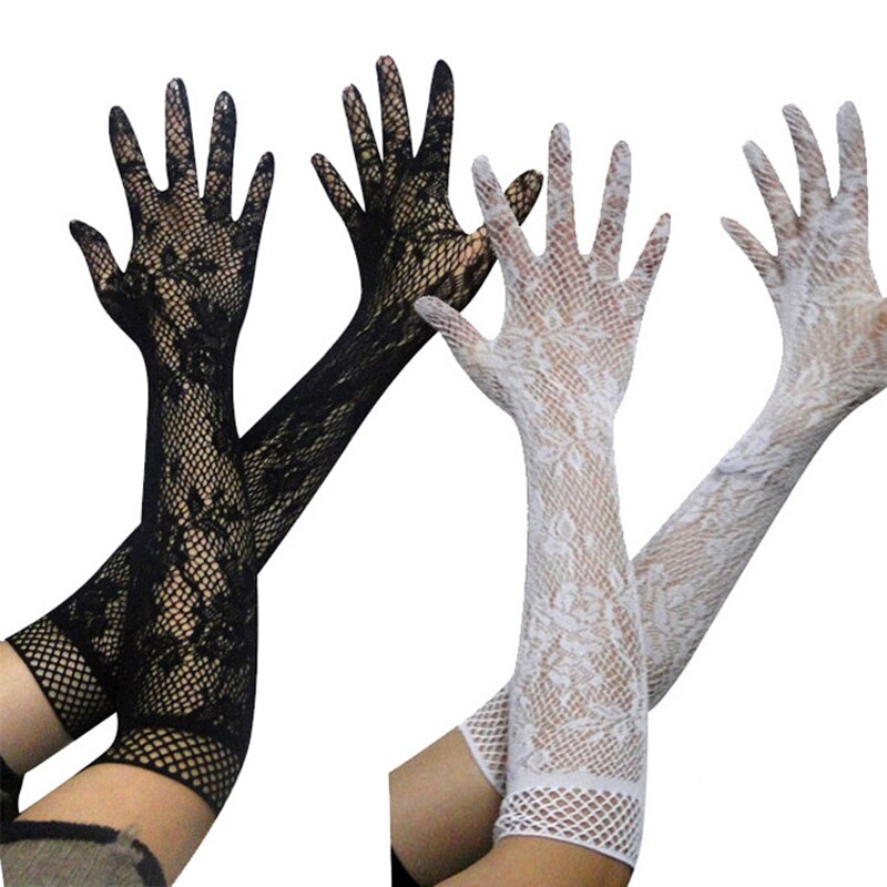 Filet de pêche en dentelle transparente pour femmes, gants noirs élastiques en maille à manches longues pour mariée, gants Sexy pour femmes