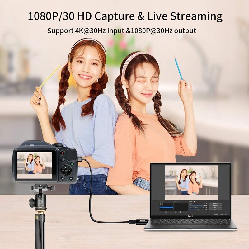HD Capture Card,4K HDMI Pass-Through USB2.0 1080P Game Audio and Video Recording Board, Suitable for PS4 OBS YouTub